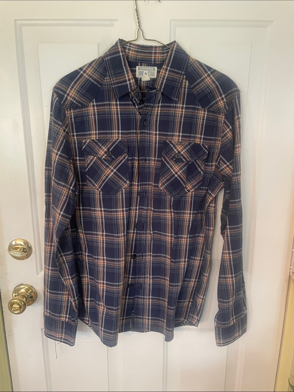 Converse Navy and Tan Plaid Button-Down Shirt